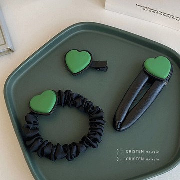 秋冬的BV綠~愛心黑色大腸發圈女網紅發夾側邊夾基礎扎發皮筋發飾