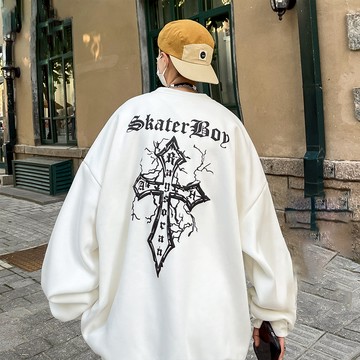 『癮品流行』印花秋冬衛衣男 大學t 新款百搭秋衣 長袖t恤男士 春秋季長袖t恤男 圓領套頭寬鬆衛衣