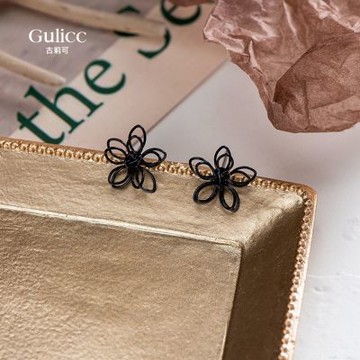 Gulicc 日韓 雙層 黑色 花朵 耳環(飾品 耳飾 耳釘 耳扣 耳環 生日禮物 雙11 聖誕節)