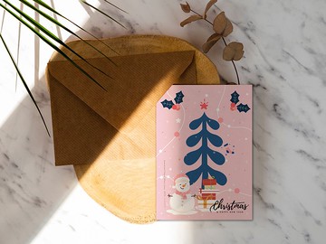 粉色小雪人聖誕卡【CM20007】洛可可草莓手創 卡片 明信片含信封