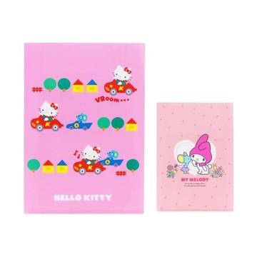 小禮堂 Sanrio 三麗鷗 雙開式資料夾 (復古款) Kitty 美樂蒂