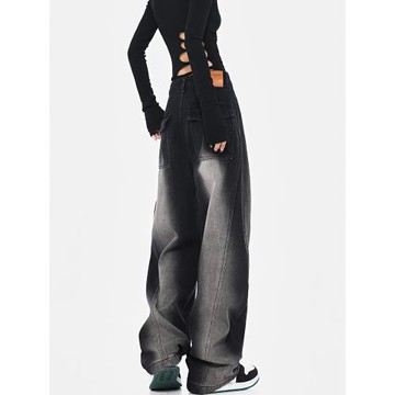 KEN STUDIO復古彎刀牛仔褲女秋冬加絨寬松顯瘦闊腿褲鐮刀褲拖地褲