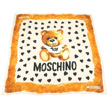 MOSCHINO Toy 泰迪熊愛心卡其底棕色邊框純絲方巾/披巾(90CM)