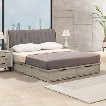 文創集 海珊卡5尺雙人六抽貓抓皮革床台組合(床頭片＋六抽床底＋不含床墊)-151x202x103cm免組