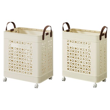 ONE HOUSE 本川帶手把折疊附輪收納籃 OH-Q323-B  中(380 x 220 x 470mm) + 大(380 x 310 x 470mm)  奶黃色  2個