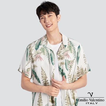 Emilio Valentino 范倫提諾古巴領短袖花襯衫-白