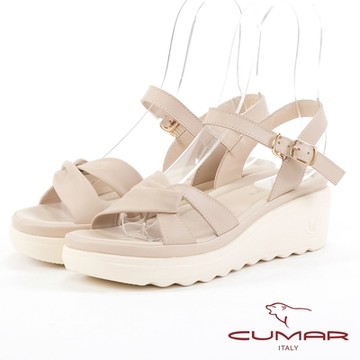 【CUMAR】簡約線條楔型涼鞋-粉膚