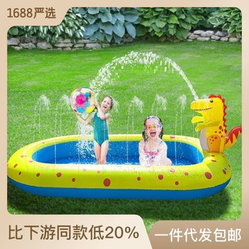 充氣恐龍噴水池 戶外海豚灑水遊戲墊 兒童戲水玩具 青蛙游泳池 鯊魚池