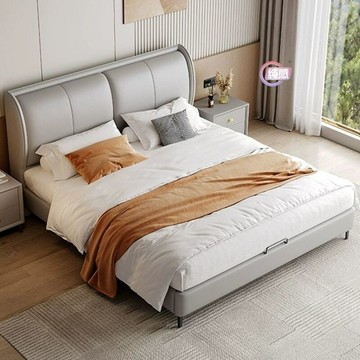 免運/開立發票 意式現代雙人主臥大床1.8x2米1.5m榻榻米婚床輕奢真皮床簡約床 最低價 快速出貨