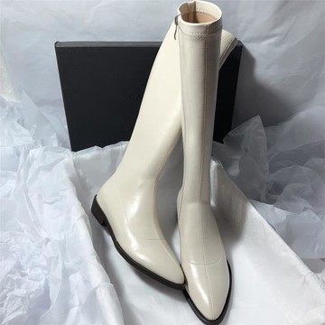 森嶼海巷 2025尖頭簡約通勤彈力瘦瘦高筒白色韓版氣質不過膝長靴