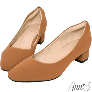 Ann’S真的很舒服-霧面皮革粗跟小方頭鞋-棕