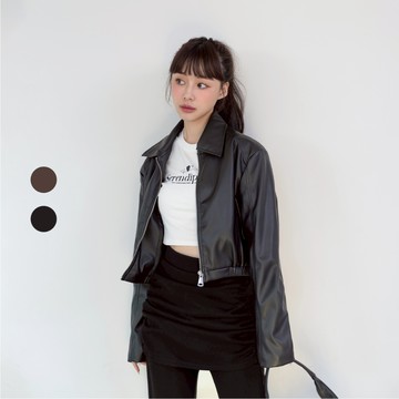 50% Fifty Percent｜短版翻領皮革外套｜02582741001