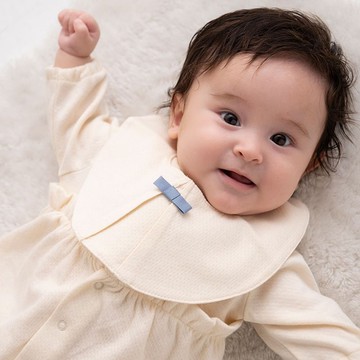 [新品上市！ ！ ] Y-1394 100%有機棉圍兜藍絲帶 日本製造