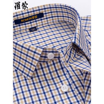羅蒙全棉免燙男士襯衣春秋款中年商務休閑爸爸裝長袖格子純棉襯衫