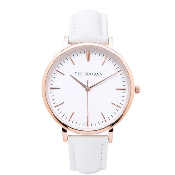 Hera 簡約中性款真皮腕錶[小錶面] 蛋殼白面-真皮白