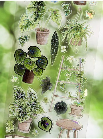 角落森林 OKMT 綠色植物花園 PET 貝殼光水晶特油模切手帳膠帶貼紙