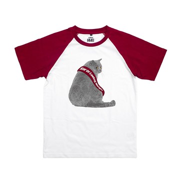凡物制/原創可愛貓咪減肥之星萌寵環保印花棒球衫插肩袖男女款棉T