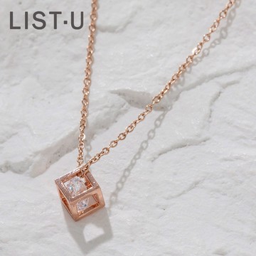 [快速出貨]為妳精挑細選 💝 【List.U】小方糖｜項鍊 - 玫瑰金 (享免費包裝) 女生禮物 情人節禮物 閨蜜禮物 母親節禮物 生日禮物 交換禮物