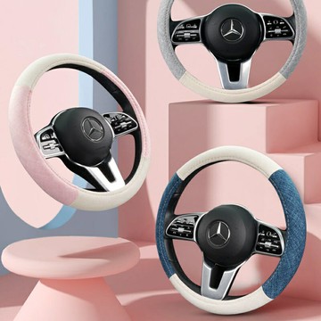 方向盤套 汽車方向盤套 車內裝飾 車內用品 吸汗棉麻汽車方向盤套D型四季通用女冬季布藝防滑車把套超薄