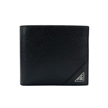 Prada 品牌三角logo八卡對開短夾(2MO513-黑)