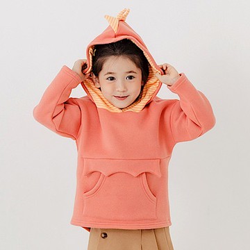 Outdoor~3D立體恐龍拼接撞色條紋內磨毛帽T-OB嚴選