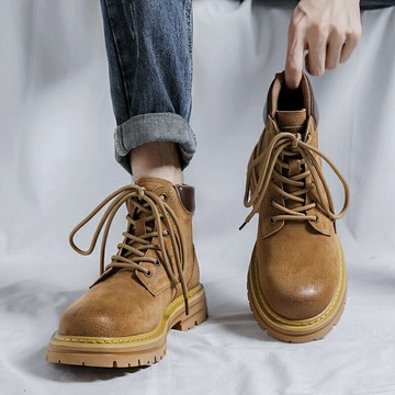 馬丁靴男士冬季加絨棉鞋真皮踢不爛大黃靴男增高戶外工裝中幫靴子