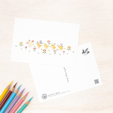 5張一組。猶如繪本般的。明信片 「親子散步」 PC-110