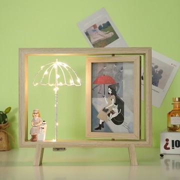 木質相框 創意情侶帶燈簡約北歐相框擺臺 6寸桌面擺件木質ins旋轉雙面相架『XY11540』