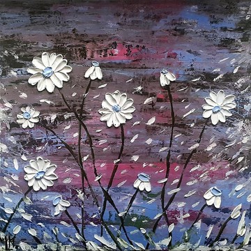 雛菊繪畫野花原創藝術，3D 雛菊調色刀油畫藝術