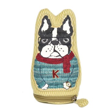 Kusuguru Japan 零錢包 筆袋 毛絨立體造型萬用小物隨身包-鬥牛犬