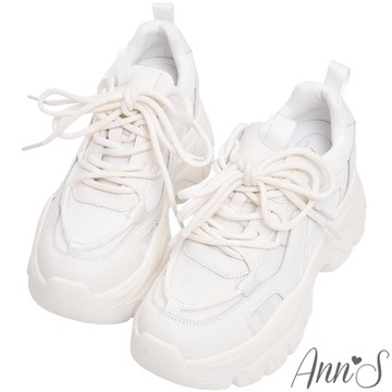 Ann’S終極第四代女團長腿!雙層鞋帶內增高厚底真皮老爹鞋6cm-白
