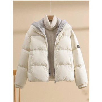 韓版針織連帽短款羽絨服女時尚保暖寬松白鴨絨爆款上衣外套女冬季