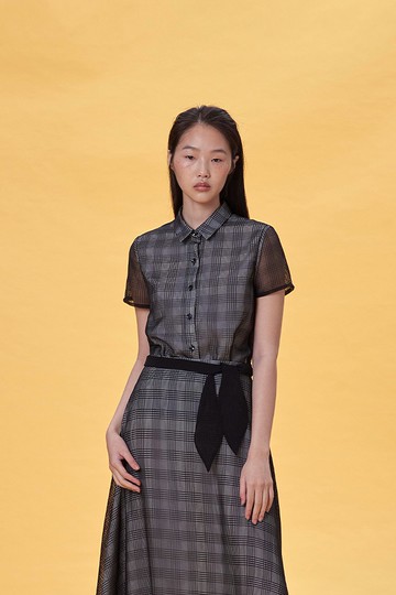 黑色透明格子襯衫