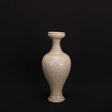 宋定窯白釉雕刻蓮花盤口瓶仿古瓷器老物件古董古玩老貨收藏家居擺