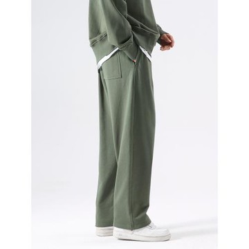 重磅 垂感直筒運動褲子男寬松秋冬美式加絨加厚百搭闊腿大碼衛褲