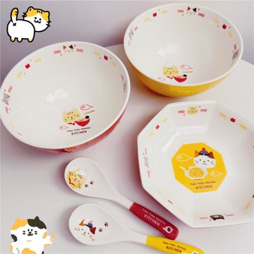 外貿尾貨三花貓軟萌貓咪炒飯盤水果沙拉盤可愛創意拉面碗湯碗
