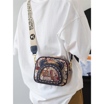 2025新款時尚休閑手機包百搭ins卡通帆布小方包單肩斜挎包小包包