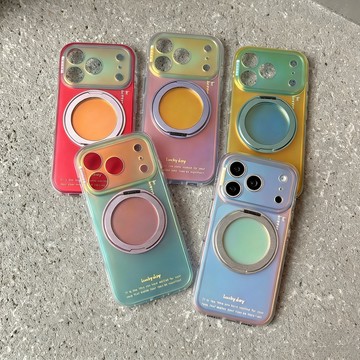 高級感 簡約 撞色 極光 鐳射 旋轉支架 支點殼 防摔 適用iPhone17 16 15 Pro Max手機殼 全包硬殼