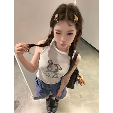 9153 人收藏備用🏷️2026夏季新款韓版針織吊帶背心卡通少女印花外搭修身減齡時尚上衣ZFLO
