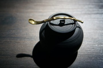 手工黃銅竹節水盂勺 文房四寶 粉末勺 攪拌勺 水丞匙