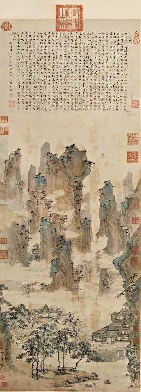 仿古畫名畫復制品明仇英仙山樓閣圖山水畫國畫名人字畫書畫