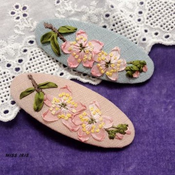 MISS IRIS 鳶尾手作 真絲帶刺繡ins復古刺繡櫻花發夾2022春季新