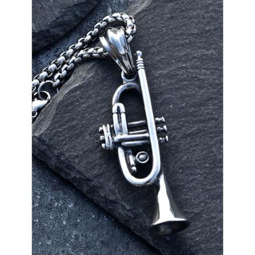 個性樂器小號吊墜掛鏈男日韓嘻哈ins潮流音樂鈦鋼項鏈百搭毛衣鏈