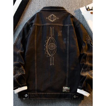 HPCP歐美風重工刺繡牛仔外套男春秋潮牌痞帥男士翻領休閑夾克衣服