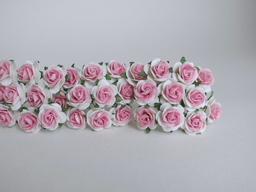 紙花，50 朵 DIY 桑葚玫瑰，尺寸 2.0 公分。 , 2tone 粉紅白色
