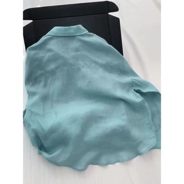 CHAO級推薦！藍色翻領亞麻襯衫女2025夏季輕薄舒適寬松防曬衫上衣