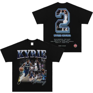 原創kyrieIrving歐文美式復古印花重磅純棉小領口短袖運動籃球t恤
