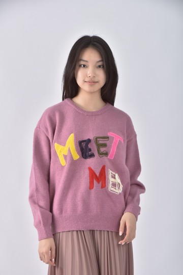 (XL) jc crew針織字母粉色長袖上衣