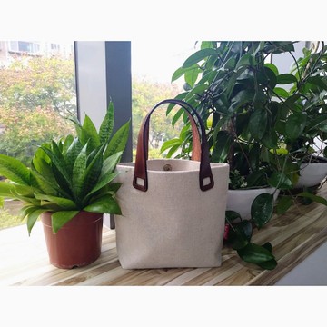 【獨一無二】真皮義大利手工編織手把 小麻布包