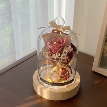 情人節首選【Flora Flower】輕巧玻璃永生花束夜燈-淡粉  乾燥花 永生花 生日 情人節 蛋糕 禮物